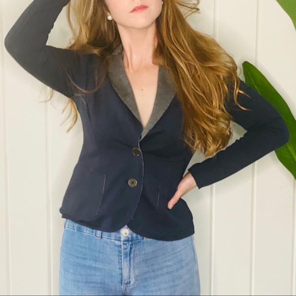 Tracy Reese Navy Grey Blazer Coatigan (S) - Picture 3 of 15